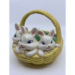 Vintage MCM Atlantic Mold Easter Bunny Basket Ceramic Decoration